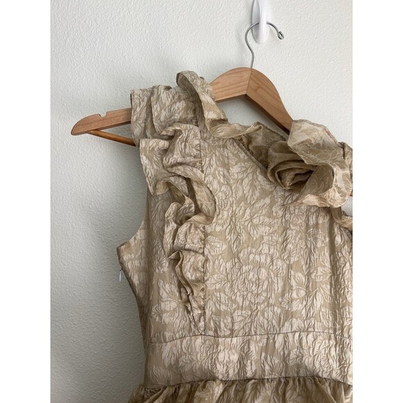 Rare Ulla Johnson Organza Brocade Ruffled Gown Ivory Gold Metallic Tiered Dress - Picture 8 of 13